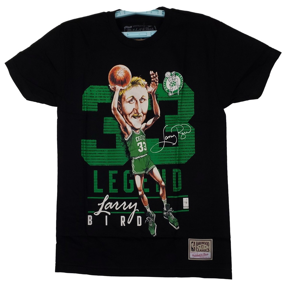 Larry Bird Boston Celtics Mitchell & Ness NBA Small Shirt Bighead Art Black NWT